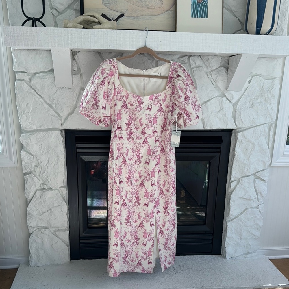 Tuckernuck Pink and White Puff Sleeve Midi Sundress